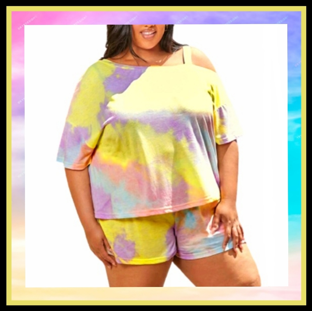 WATERCOLOR ☆ SUPER SOFT ☆ TEE & SHORTS PAJAMA LOUNGE SET ☆ NWT